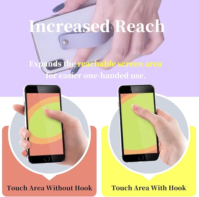 Cell Phone Finger Holder Grip Loop Accessories for Hand, Mobile Phone Knob Handle Kickstand Strap Hooks for Back of Silicone Phone Case - 6 Pack (Black Green Purple Off-White Brown Pink)