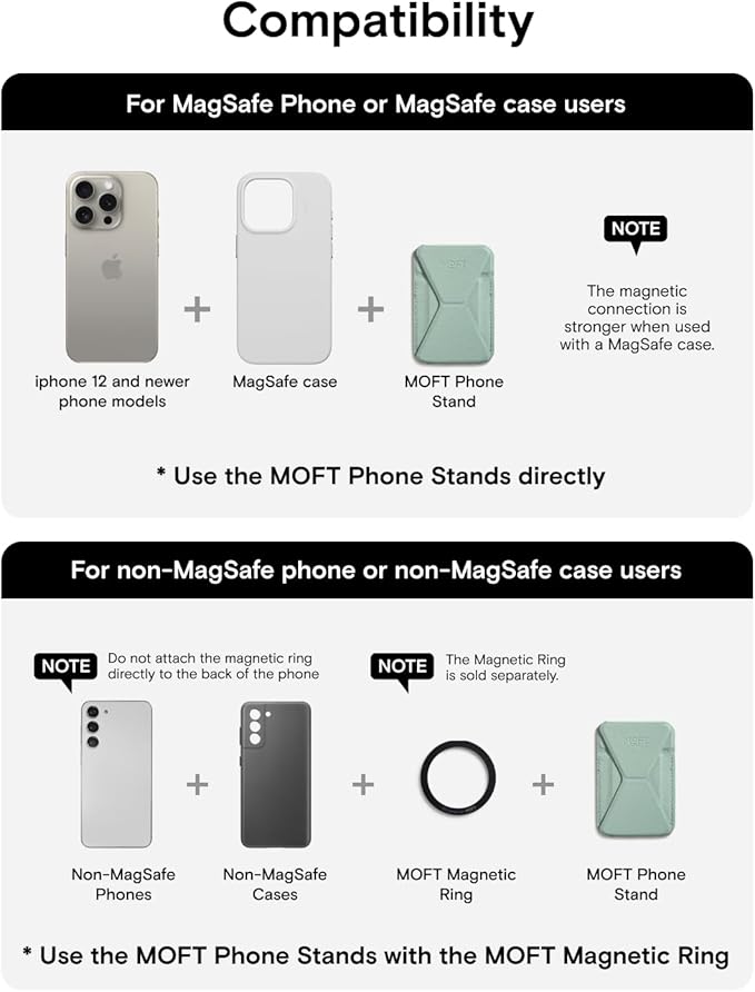 MOFT Magnetic Wallet Stand Compatible with iPhone 16/15/14/13/12 Series, Angle Adjustment & Magsafe Compatible MOVAS Phone Stand,Seafoam