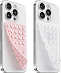 2PCS Silicone Suction Cup Phone Case Mount Double Sided, Hands-Free Phone Accessories Holder for Selfies and Videos, Silicon Sticky Phone Grip for iPhone and Android, Transparent&Light Pink