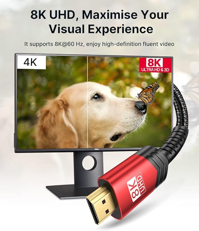 JSAUX 8K Long HDMI Cable 25ft 2-Pack, 48Gbps High Speed HDMI 2.1 Cord, 4K 120Hz/144Hz, 8K@60Hz, Dynamic HDR, DTS:X, 2K, 1080P, 3D, eARC Compatible with Laptop UHD TV Gaming Monitor PS5 PS4 -Red
