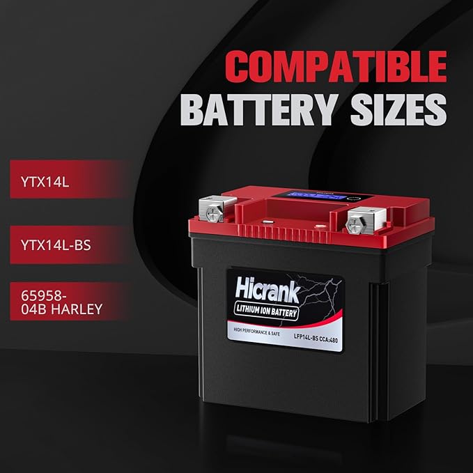 YTX14L-BS (GYZ16HL) Lithium 12V 8Ah 480CCA LiFePO4 Motorcycle Battery, Powersports Battery for Honda KTM Yamaha Harely, Fit ATV, UTV, Scooter, Motocross, 4 Wheeler, Quad, Riding Lawn Mower