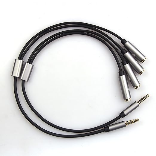 REXUS Grey 3.5mm Y Splitter Stereo Audio Cable 4-Pole Male to 2 Female for Headphone, Headset Splitter Adapter Extension Aux Cable, Compatible MobilePhone and New Version Laptop(M22F35G)