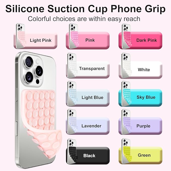 1 Pack Silicone Suction Cup Phone Case Mount Double Sided, Phone Accessories Hands-Free Strong Grip Holder for Selfies and Videos, Silicon Phone Stand Sticky for iPhone and Android Dark Pink