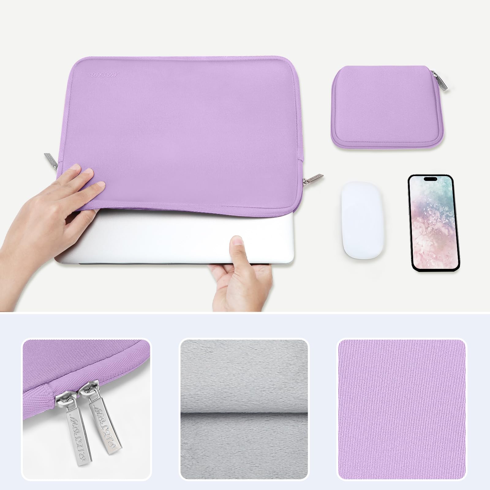 MOSISO Laptop Case 15 inch, 15 inch Laptop Sleeve Bag Compatible with MacBook Air M5 A3448 M4 A3241 M3 A3114 M2 A2941 2026-2023, Dell XPS, Neoprene Computer Sleeve Bag with Small Case, Purple