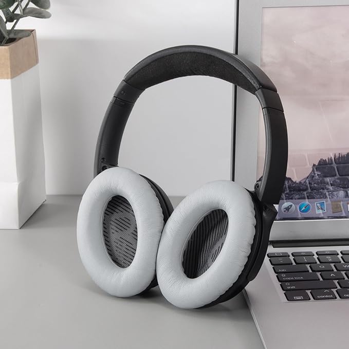 Aurivor Replacement Ear Pads Cushions for Bose QuietComfort QC 35 (ii) 25 15 2 Headphones, Upgraded Earpads for QC35 (ii) QC25 QC15 QC2 SoundTrue/SoundLink AE2/AE2i/AE2w Around-Ear Headphones (Silver)