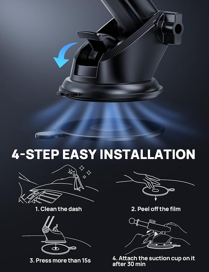[2025 New] Dashboard Phone Holders for Your Car (+Air Vent Clip) [Military Grade Stable] , Car Cell Phone Holder, Rotatable Suction Cup Car Phone Mount for All Phone (Light Purple)