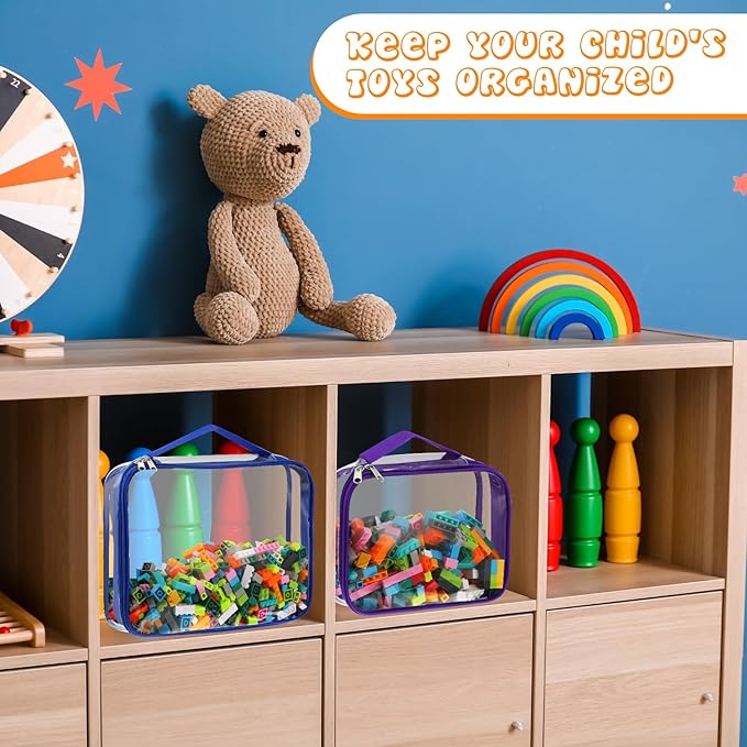 Sanwuta 6 Packs Toy Storage Bags, PVC Organizing Case Bags with Zipper, Waterproof Toy Container for Board Games, Building Blocks, Puzzles, Small Toys and Kids Books(Small,Bright Color)