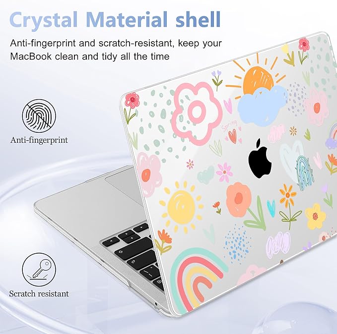 May Chen Case for MacBook Pro 13 inch M2 2023,2022,2021,2020 A2338 M1 A2251 A2289, Plastic Hard Shell Case for MacBook Pro 13" with Touch Bar Fits Touch ID, Rainbows Flowers