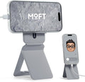MOFT Phone Stand, Magnetic Phone Tripod Stand Stain-Resistant MOVAS Leather & Angle Adjustment & Strong Magnets Tripod for iPhone 16/15/14/13/12 (Included Metal Ring)-Cement