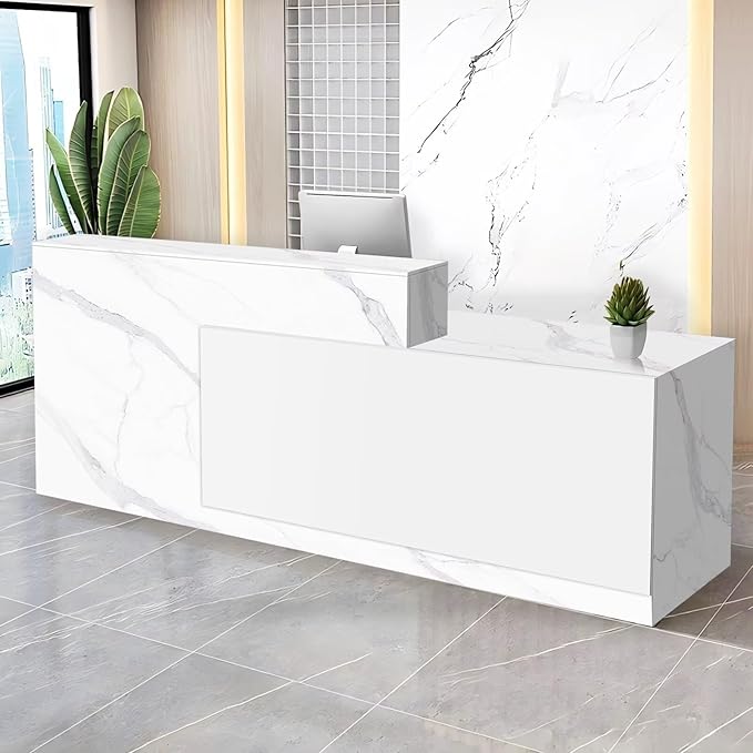 Reception Desk with Counter Modern Checkout Counter with Lockable Drawer Keyboard Tray Receptionist Desk for Office Salon Reception Table K Right 47inch/120cm
