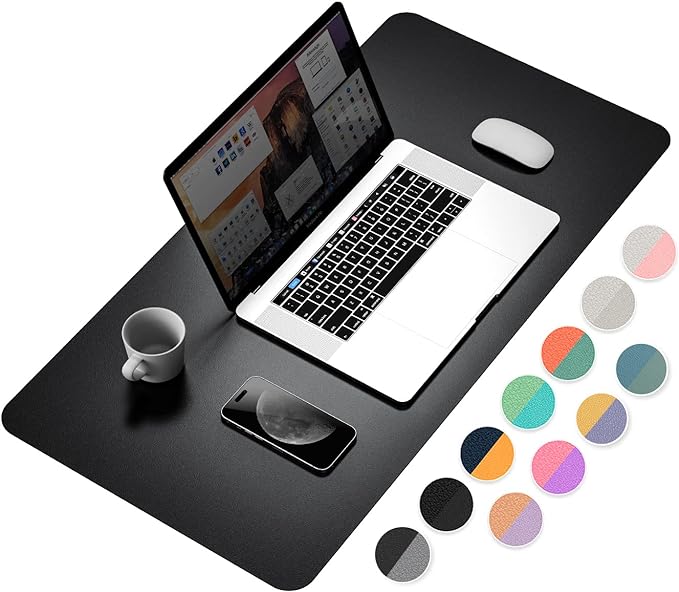 YSAGi Dual-Sided Desk Pad Protector, Waterproof Leather Desk Mat, Large Mouse Pad, Office Desk Pad Writing Pad (31.5" x 15.7", Black+Grey)