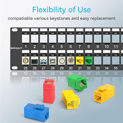48 Port Blank Keystone Patch Panel with Snap-in Design, Cat6 Network Patch Panel 2U 19 inch, Rack Mount Ethernet Patch Panel (for Slim Keystone Only)