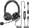 Wantek USB & 3.5mm Headset with Mic for PC/Laptop,Wired Headset with Noise-Cancelling Microphone & Audio Controls Perfect for Home Office Online Class Skype Zoom Call Center Webinar,All Day Comfort