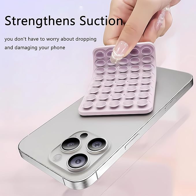 Silicone Double-Sided Suction Phone Grip Detachable Mount - Car Dashboard/Shower Phone Holder, Hands-Free for Selfies & Videos, ASMR- iPhone & Android Compatible (Large, Black+White)