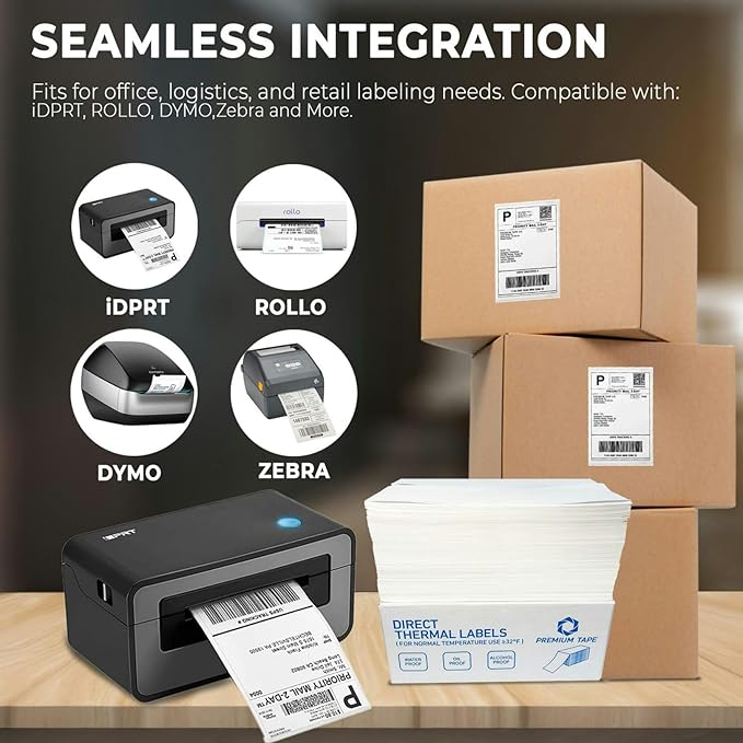 Rockin Rolls Direct Thermal Shipping Labels - Pack of 500-4x6 Thermal Labels Fanfold, Thick, Commercial Grade, Waterproof, Smudge Proof Mailing & Address Labels, Perforated & Strong Adhesive