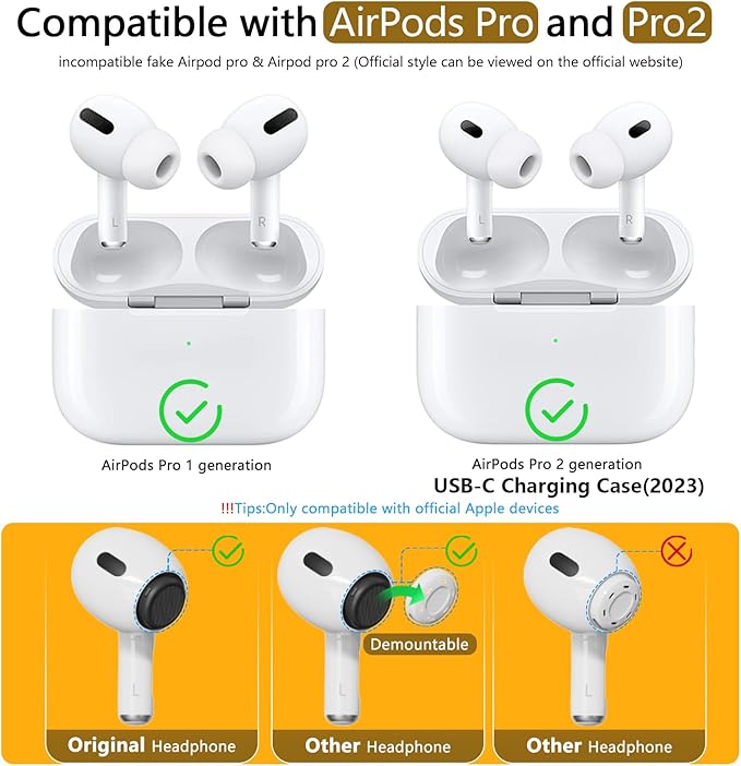 Compatible with AirPods Pro 2nd/1st Generation Memory Foam Replacement Ear Tips,with Noise Reduction Hole & Built-in dust Guard Screen,for USB-C Charging Case with Cleaner kit -Black