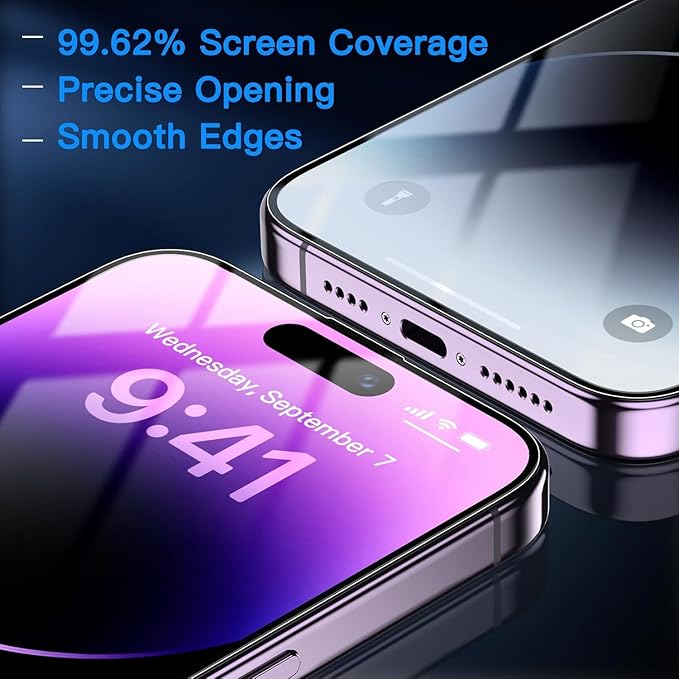 Uyiton Anti-Blue Light for iPhone 14 Pro Max Screen Protector - Unbreak-Glass Full Coverage Case Friendly Scratch Resistance 9H Tempered Glass Screen Protector for iPhone 14 Pro Max, 2 Pack