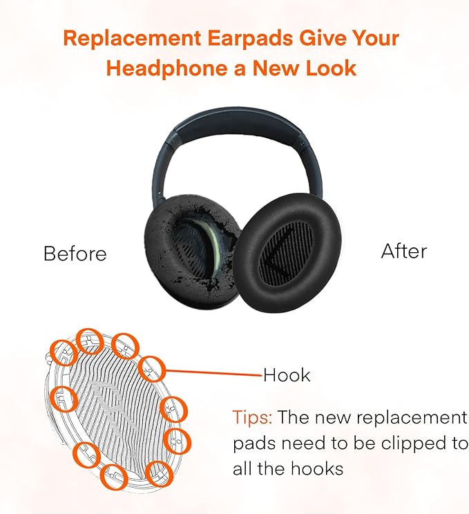 MBWIGF Replacement Ear Pads for Bose QuietComfort 35 (QC35) & Quiet Comfort 35 II (QC35ii) Headphones, Replacement Earpad Cushion with Comfortable Extra Thick Memory Foam and Softer Leather (Black)