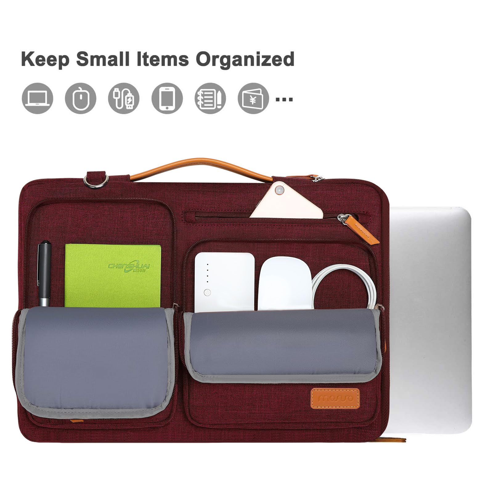 MOSISO 360 Protective Laptop Shoulder Bag,15-15.6 inch Computer Bags Compatible with MacBook Pro 16 inch, HP, Dell, Lenovo, Asus Notebook,Side Open Messenger Bag with 4 Zipper Pockets, Wine Red