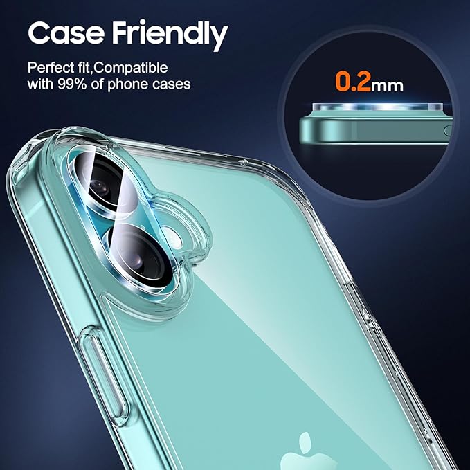 UniqueMe for 3 Pack iPhone 16 / iPhone 16 Plus Camera Lens Protector - [Drop Protection] [Case Friendly] 9H Tempered Glass Camera Cover Screen [Update New Version]