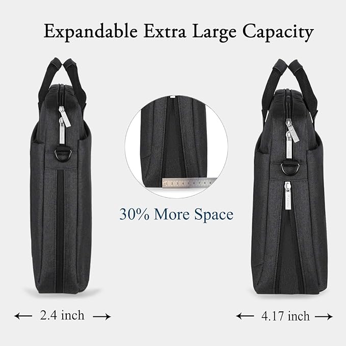 Voova Laptop Bag Case 17 17.3 Inch Computer Sleeve Messenger Bag with Shoulder Strap Expandable Waterproof Large Capacity Business Briefcase for Work Travel Fit 17-18” Laptop, Men Women, Black