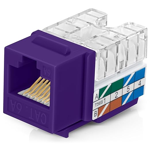 Everest 90° Angled RJ45 Cat6A Keystone Jacks 50-Pack in Purple - Slim Profile Female RJ45 Connectors - Cat 6A Keystone Jack - Compatible with 90° Angled Speed Termination Tool - easyJACK (B094WB91H3)