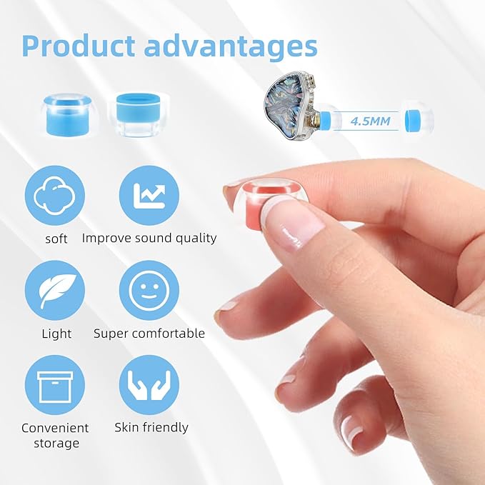 OKCSC 2 Pieces Soft Liquid Silicone Replacement Eartips,Breathable Eartips,Replacement Accessories with Box for Sleep,Study,Travel,Work,Daily Commute,Office,Bullet-Type(1 Pairs L/Blue/No Earphone)