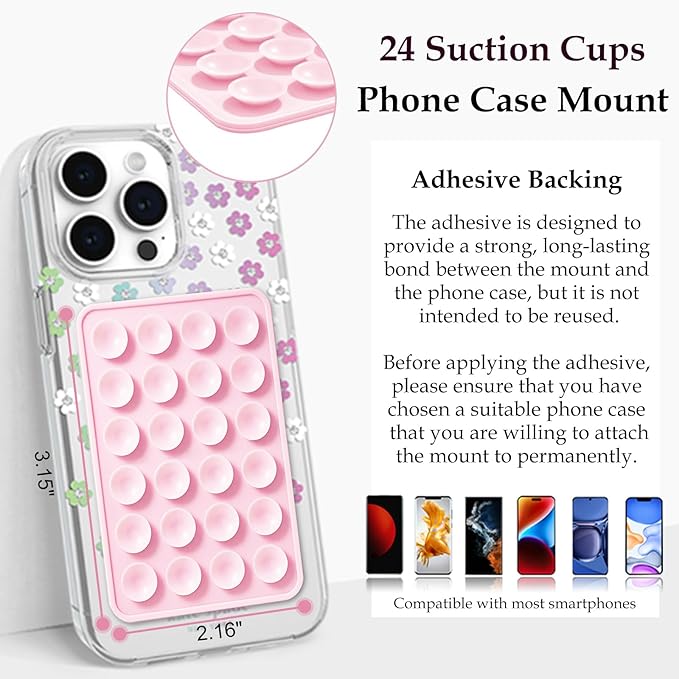 Silicone Suction Phone Case Mount, Silicon Adhesive Phone Accessory for Smartphones, Hands-Free Mirror Shower Phone Holder for Selfies, Tiktok Videos (Translucent)