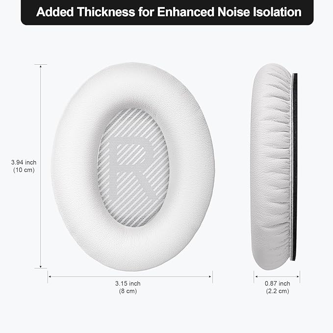 Replacement Ear-Pads Cushions for Bose QuietComfort-35 (QC-35) and QuietComfort-35 II (QC-35 II) Over-Ear Headphones (White)
