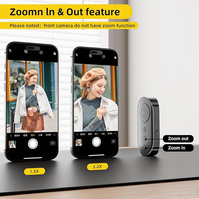 Bluetooth Camera Remote Shutter with Zoom and Front/Rear Camera Switch for Photo and Vlogging,Cllphone Remote Clicker for iOS & Android Smartphone, Wireless Video Scrolling for Tiktok