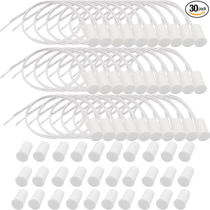 30PCS Recessed Wired Security Window Door Contact Sensor, Normally Closed NC, Door Alarm Magnetic Reed Switch with 2 Wire, ABS White, RC-33