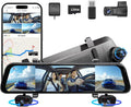 2025 Rear View Mirror Camera,4 Channel Mirror Dash cam Front and Rear 24/7 Recording,12" Touch Screen Dash Camera for car Trucks,Built-in WiFi,GPS,IR Night Vision,Free 128GB SD Card