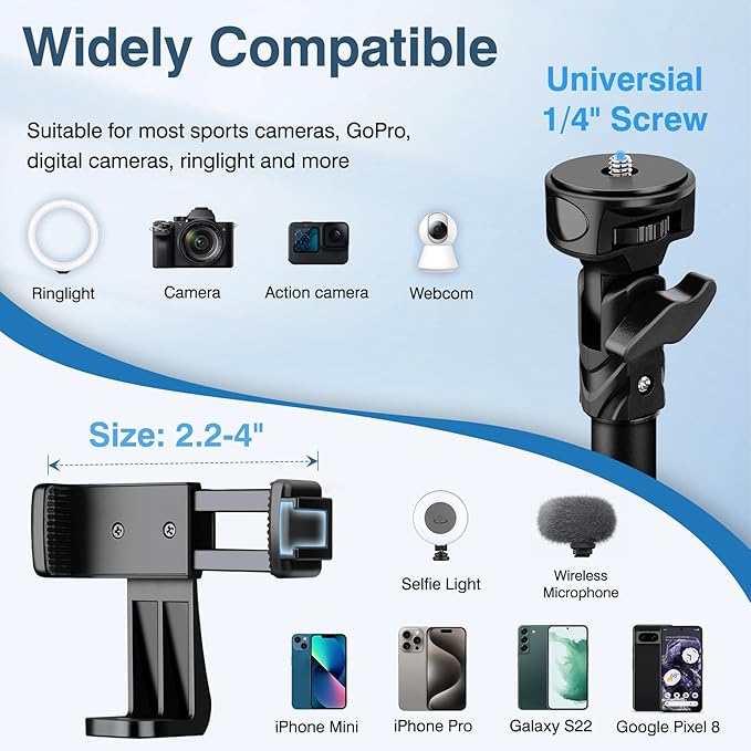 72" Tripod for iPhone, Phone Tripod with Remote, Black Aluminum, Compatible with Smartphone/Camera/Gopro, Cellphone Tripod Stand for Video Recording Selfies Vlogging