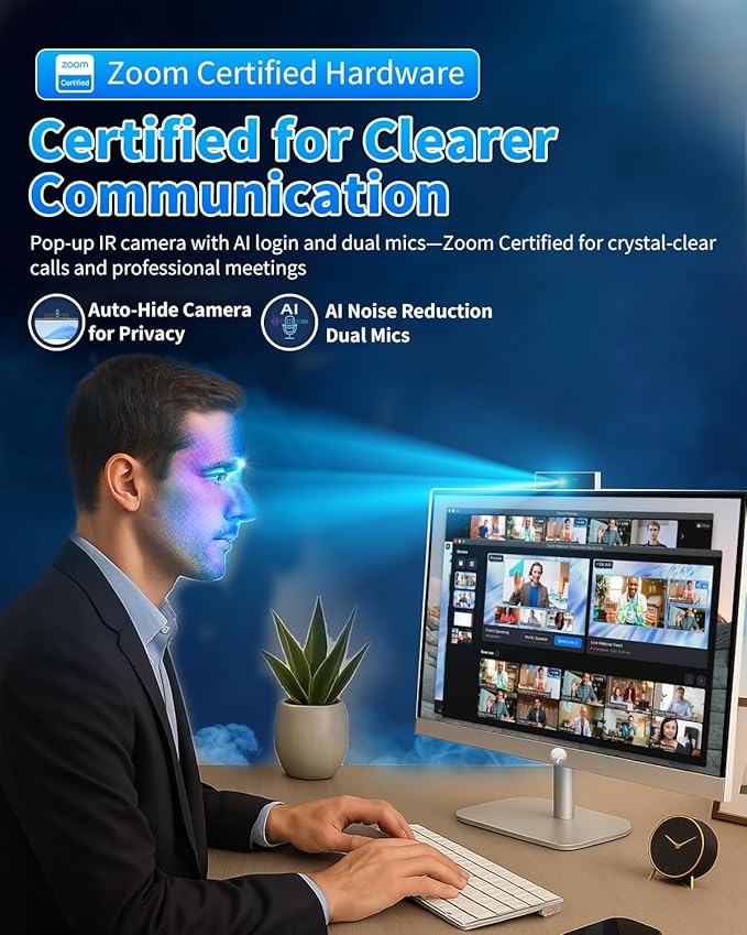 HP 27" All-in-One Desktop Computer - FHD Touchscreen | Intel Ultra 7‑155U | AI‑Enhanced Display, Facial Login | Privacy Pop‑Up Camera | Win 11 Pro, w/Accessories | 32GB DDR5 + 1TB SSD