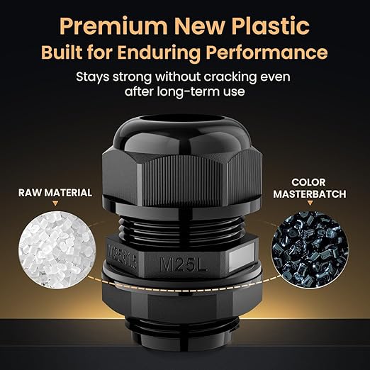 QILIPSU 6pcs M25L Long Thread Cable Gland Waterproof IP68 Nylon Strain Relief Cord Grip Cable Pass Through Wire Connector
