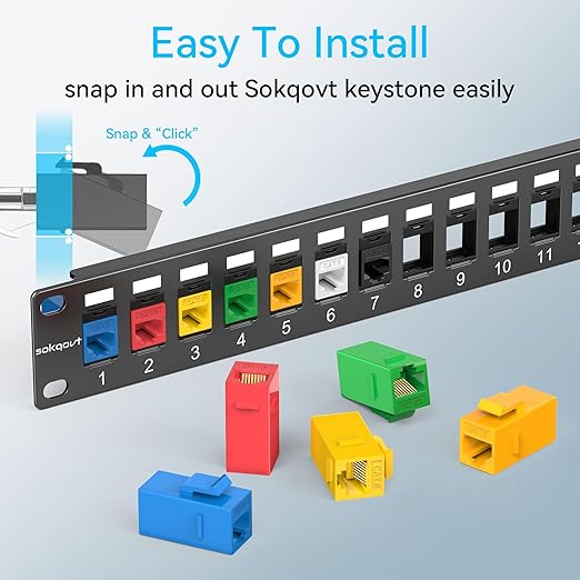 12 Port Mini Blank Keystone Patch Panel with Snap-in Design, Cat6 Network Patch Panel 1U 10 inch, Rack Mount Ethernet Patch Panel (for Slim Keystone Only)