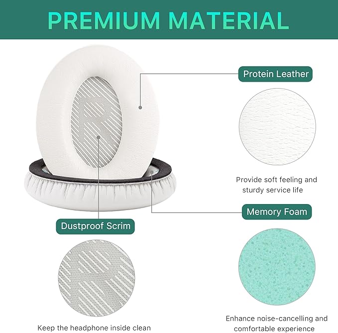 Replacement Ear Pads for Bose QuietComfort 35 (QC35) & Quiet Comfort 35 II (QC 35 ii) Headphones, EarPads Cushions with Noise Isolation Memory Foam, Softer Protein Leather, Added Thickness