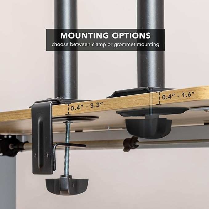 Mount-It! Single Monitor Desk Mount – Computer Screen Stand with Full Motion Adjustability – VESA Monitor Bracket Up to 32" 19.8 lbs – 360° Rotation, 160° Swivel, 40° Tilt – Clamp & Grommet Base