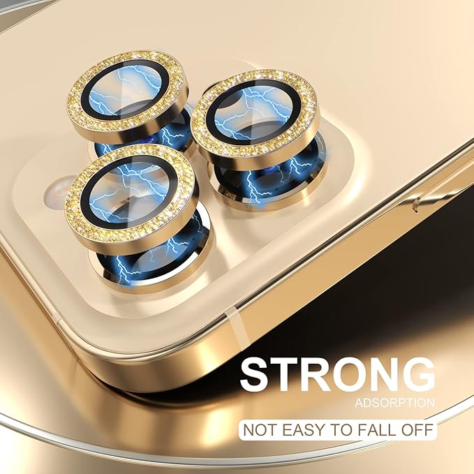 Choiche [3+1 for iPhone 14 Pro/iPhone 14 Pro Max Camera Lens Protector Bling, 9H Tempered Glass Camera Cover Screen Protector Metal Ring Decoration Accessories (Glitter-Gold)