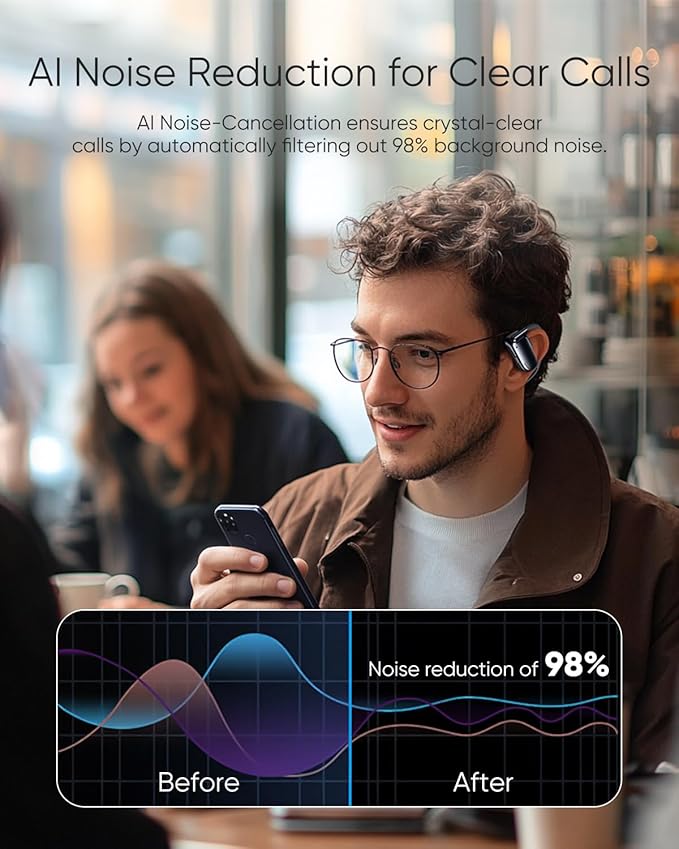 Open Ear Headphones, 0.28oz Lightweight Next-Gen Bluetooth 5.4 Air Conduction Wireless Earbuds w/Extra Bass, 48H Playtime, 3 EQ Modes, ENC Mic, IPX5, Snug Fit for Workout Running Black