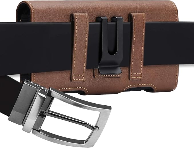 BECPLT Leather Galaxy S24 Ultra/Plus Holster Case with Belt Clip, ID Card Holder, Compatible with Galaxy S23+, Note 10+, S20+, A71, Note 9, 8, LG Stylo 5 (Brown)
