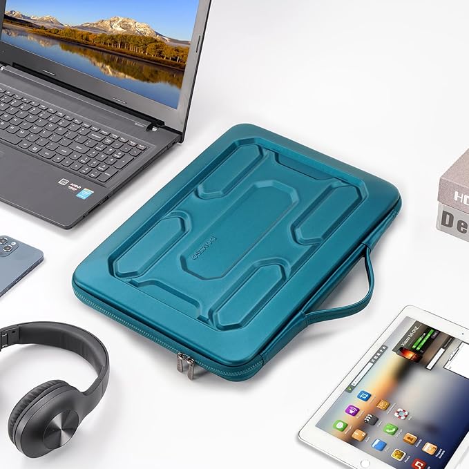 DOMISO 14 inch Laptop Sleeve with Handle Shockproof Computer Bag Waterproof EVA Protective Carrying Case for 14" ThinkPad E480/Yoga 920/13.5" Microsoft Surface Book/HP Pavilion 14 Stream 14, Teal