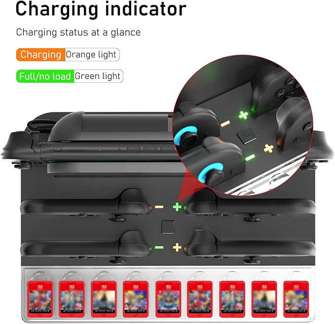 Charger Dock Station for Nintendo Switch 2 Joycon, Switch 2 Charging Dock with RGB Light Mode, Portable Charging Station with 9 Game Slots