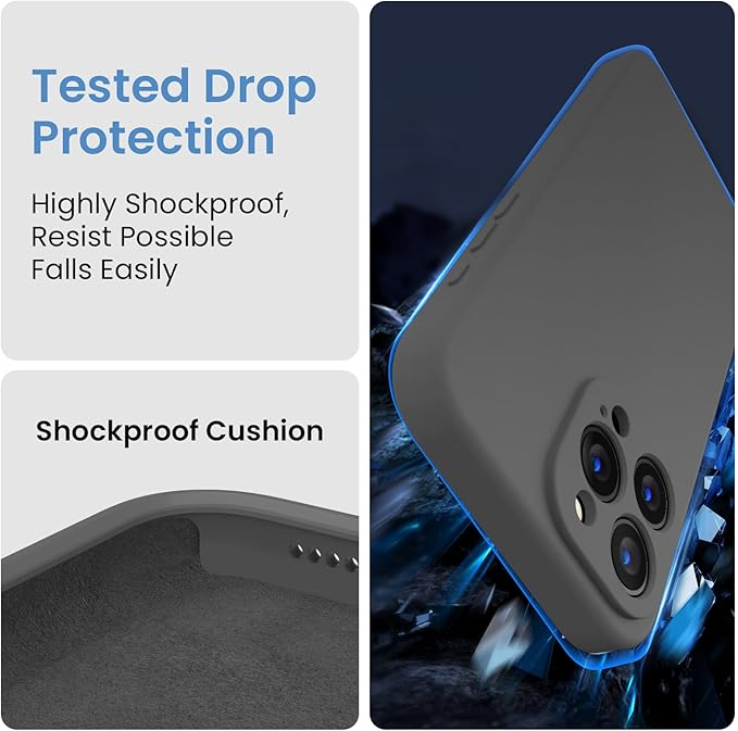 FireNova Designed for iPhone 15 Pro Max Case, Silicone Upgraded [Camera Protection] Phone Case with [2 Screen Protectors], Soft Anti-Scratch Microfiber Lining Inside, 6.7 inch, Space Gray