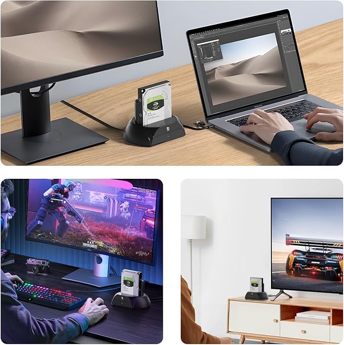 Hard Drive Docking Station, Pcie NVMe Adapter with Cooling Fan Superior Cooling Efficiency, External Hard Drive Reader Compatible with M.2 NVMe/SATA SSD & 2.5" and 3.5" SATA HDD SSD