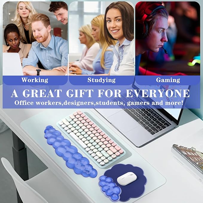 Gel Cloud Keyboard and Mouse Wrist Rest, Cute Wrist Support and Arm Support Rest for Typing Pain Relief，Suitable for Office/Computer/Laptop/Gaming Set-Blue