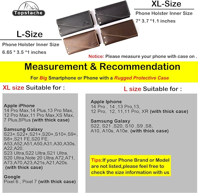 topstache Leather Phone Holster with Belt Loop, Magnetic Closure Cell Case Card Holder Wallet,Leather Pouch for iPhone 14 Pro,Galaxy S23(Fits Otterbox on) L,Darkbrown, Belt Loop-Darkbrown (C0403)