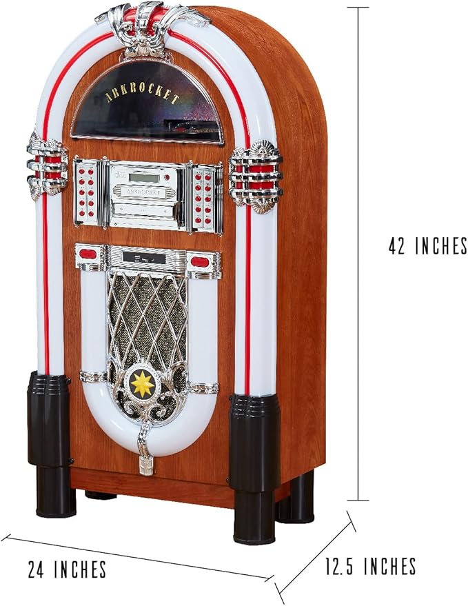 Arkrocket Taurus II Mid-Size Jukebox Entertainment Center Bluetooth Vinyl Record Player Turntable CD Player Radio SD USB Player (Maple)…