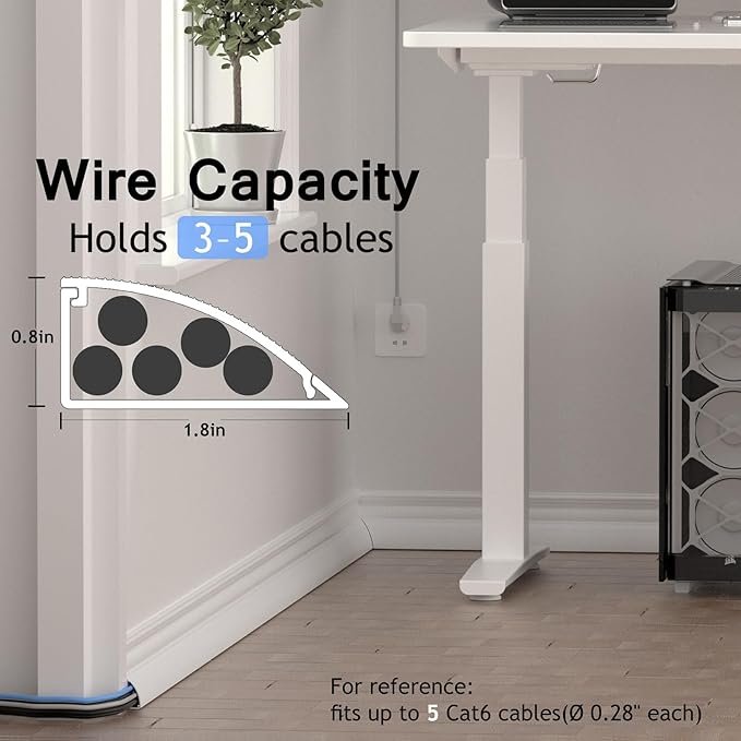 ZhiYo 68in Floor Cord Cover for Corner, Large Cord Hider for 3-5 Cords, Self-adhesives PVC Wire Hider for Baseboard/Floor/Wall Cable Management, White Cable Raceway, 0.8in x 1.8in, 4 x L17in