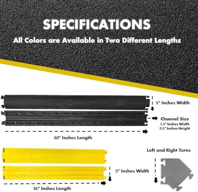 Kable Kontrol Drop Over Floor Cord Cover – 36” Inch Long 1 Channel Cable or Wire Protector – Rubber Ramp for Indoor and Outdoor Use – Yellow